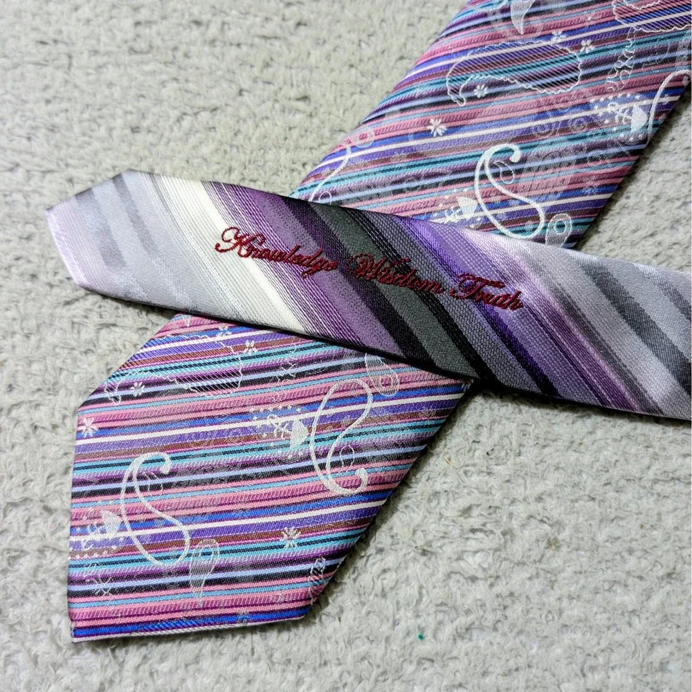 Robert Graham Necktie Mens OS Purple Paisley Striped Silk Knowledge Wisdom Truth